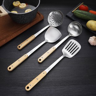 实木304不锈钢j厨具3厘加厚木柄锅铲汤勺炒铲家居烹饪厨房用品