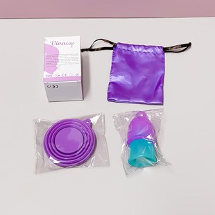 硅胶月经杯R彩盒经期护理套装 跨境现货紫色布袋清洗杯月经杯套装