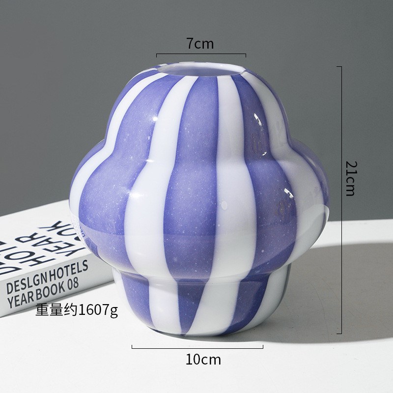 欣可中古琉璃f花瓶客厅摆件水培插花咖啡色条纹胖墩手工玻璃装饰
