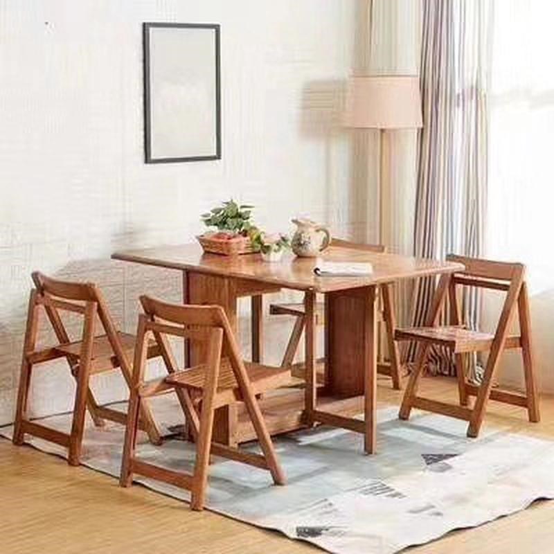 北欧实木简约多用折m叠桌小户型折叠餐桌多功能伸缩变形餐桌椅组