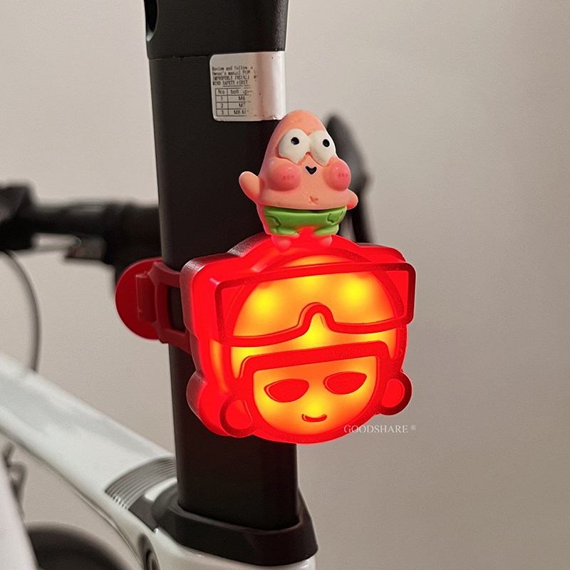 自行车夜骑尾g灯安全警示可爱卡通派大星登山车可携式充电款高亮