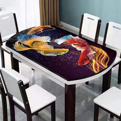 圆形折叠餐桌桌布防水防油椭圆形耐高温皮革N加厚免洗餐桌桌垫不