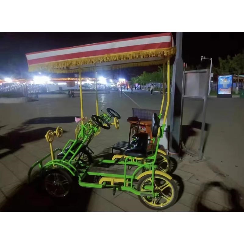 新款电动四轮并排四人四轮观光自行车豪华方向盘一体Y轮双人旅游