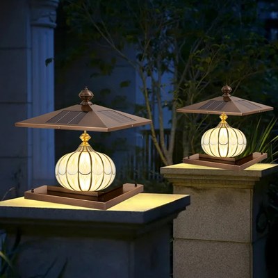 全铜柱头灯c户外太阳能围墙灯门柱灯别墅厉害庭院灯家用现代柱子