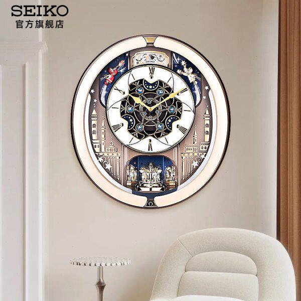 SEIKO日本精工整点音乐报时钟表旋转钟摆欧式客厅大气挂钟音乐钟