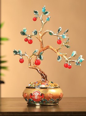 珐琅彩发财树摆件客厅轻奢高档办公室电视柜玄N关2025新年装饰礼