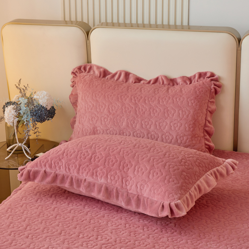 纯色花边牛奶绒加厚夹棉加绒枕套一对装单人4874cm枕.头芯内胆
