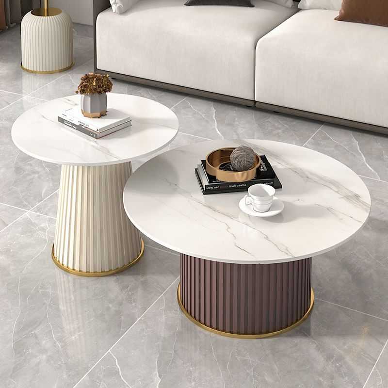 岩板茶几客厅家用茶桌现代北欧茶台轻奢现代高级感实木圆形小茶几