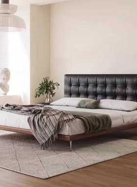 法式中古风真皮床轻奢现代简约黑色华夫格床复古齐边床云悠悠床