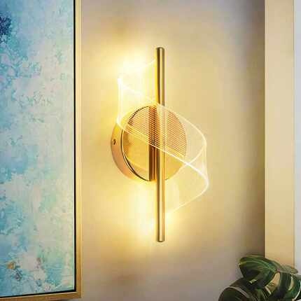 亚马逊led金色壁灯美规欧规金色亚克力壁灯螺旋暖光黑色床头壁灯