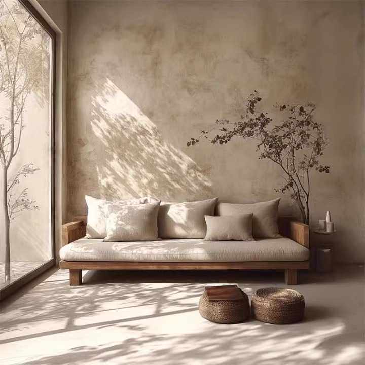 日式侘寂风实木直排沙发椅民宿酒店家具简约休闲椅客厅实木沙发