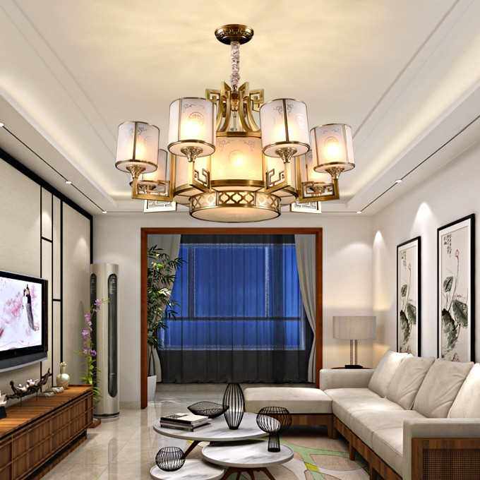 新中式全铜吊灯 现代中厅吊灯简约铜灯中国风古典禅意灯饰LED灯具