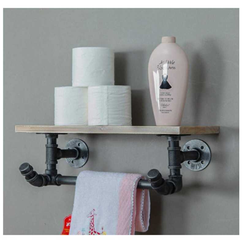 美式复古铁艺工业风浮式架子壁挂式厨房浴室毛巾架管道置物货架