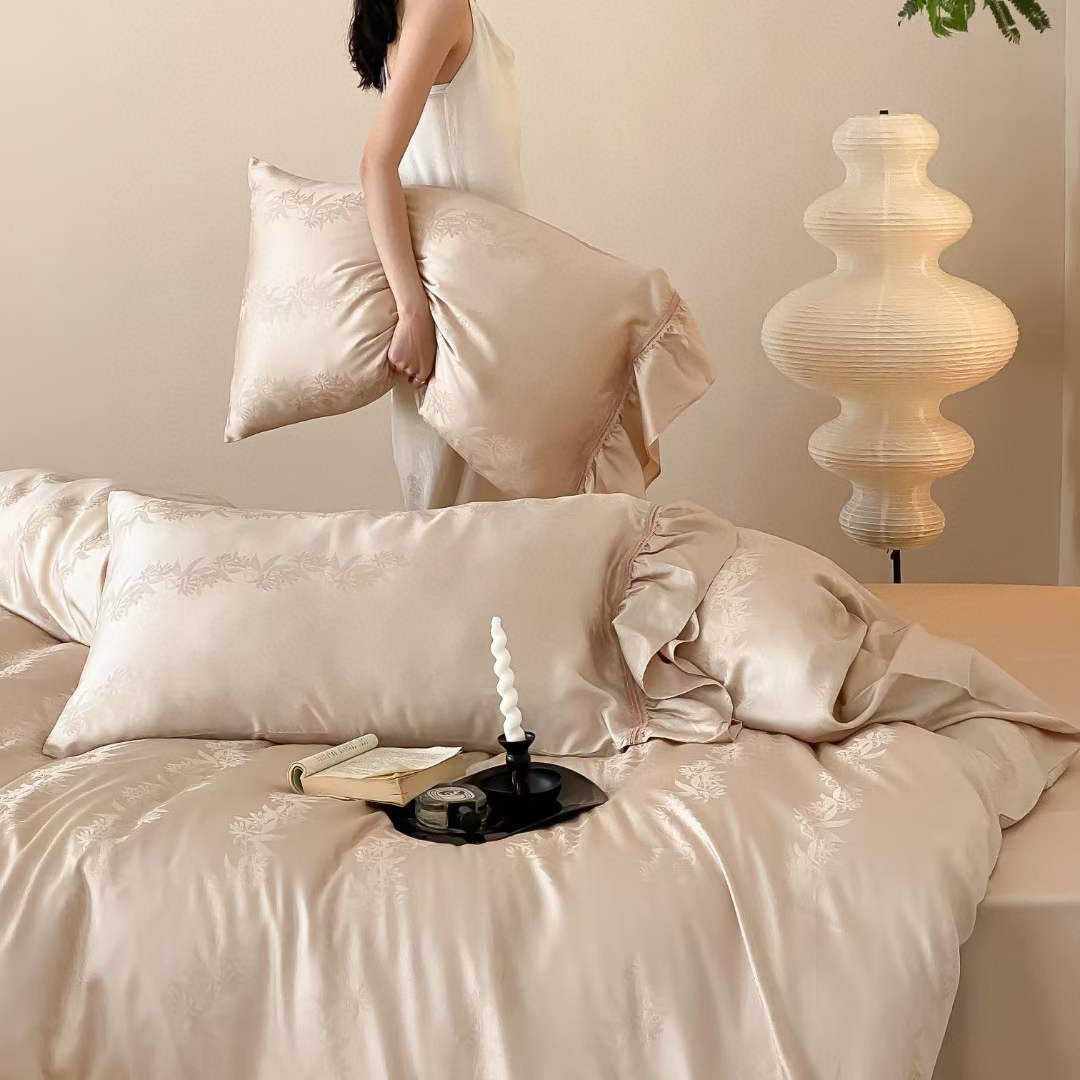 贵妇高级感｜法式80支奥地利兰精天丝四件套凉感浪漫裙摆花边套件