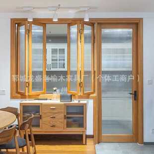 老榆木木窗实木门窗框架上翻折叠玻璃门窗网红咖啡奶茶店复古窗户