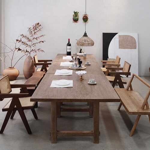 侘寂风商用复古实木大板餐桌产品展示台长桌办公会议木桌