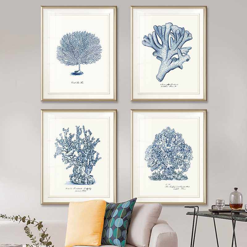 现代美式简约客厅装饰画餐厅壁画沙发装饰画蓝色海洋珊瑚装饰画