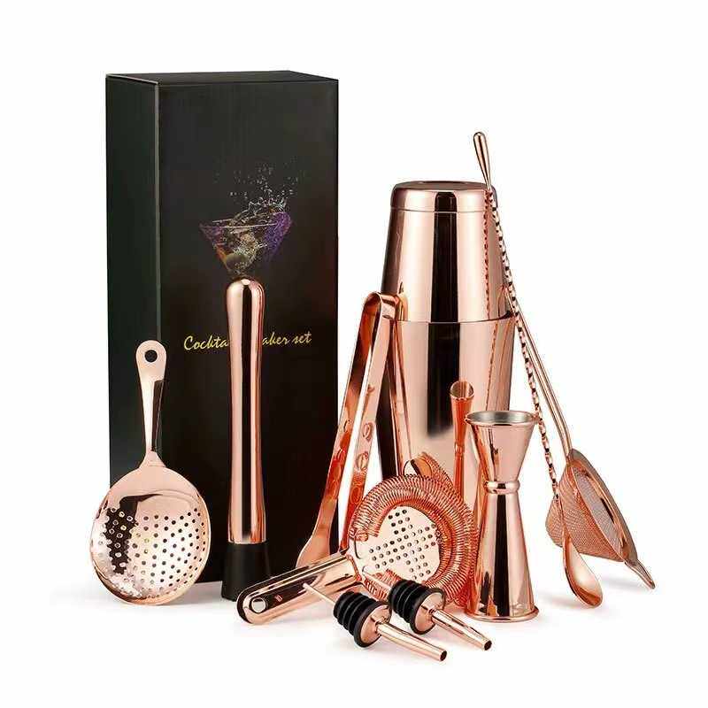 跨境供应不锈钢调酒器酒吧工具套装波士顿套装水滴勺量酒杯11件套