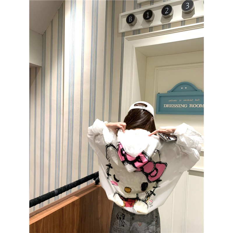 2025夏季新款白色连帽蕾丝k时尚防晒服