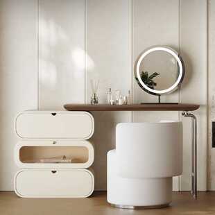 法式奶油风实木梳妆台斗柜一体可伸缩轻奢高级感卧室设计师化妆桌