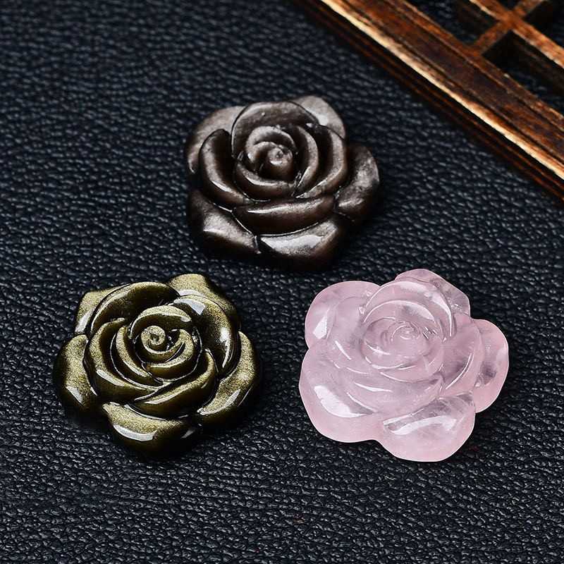 天然黑曜石原石摆件金曜石银耀石粉晶玫瑰花吊坠饰品挂饰