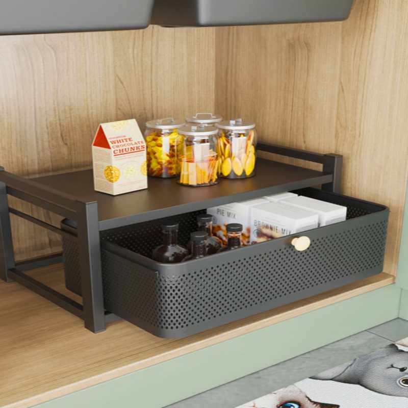 白色铁艺厨房台面下水槽橱柜抽拉式置物架办公桌面整理筐收纳架子