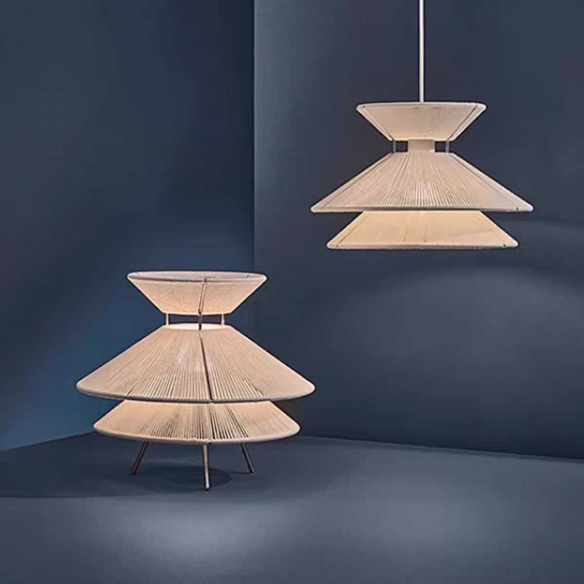 Temu跨境侘寂风手工编织灯罩日式民宿餐厅茶室复古台灯吊灯罩创意