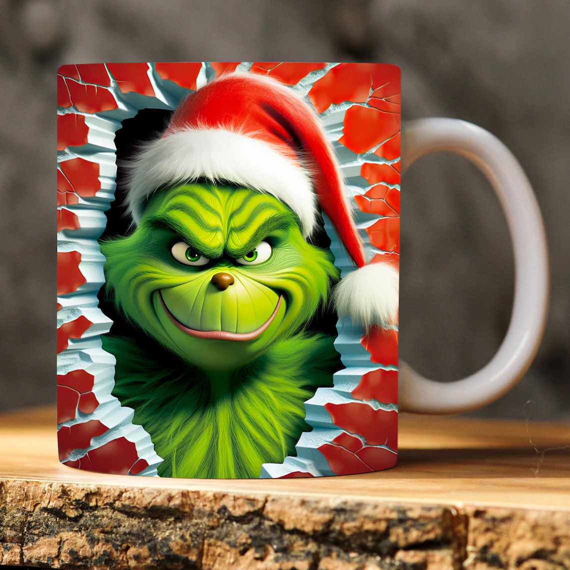 3D圣诞节礼物Xmas Christmas绿毛怪格林奇陶瓷咖啡马克杯子Hole洞