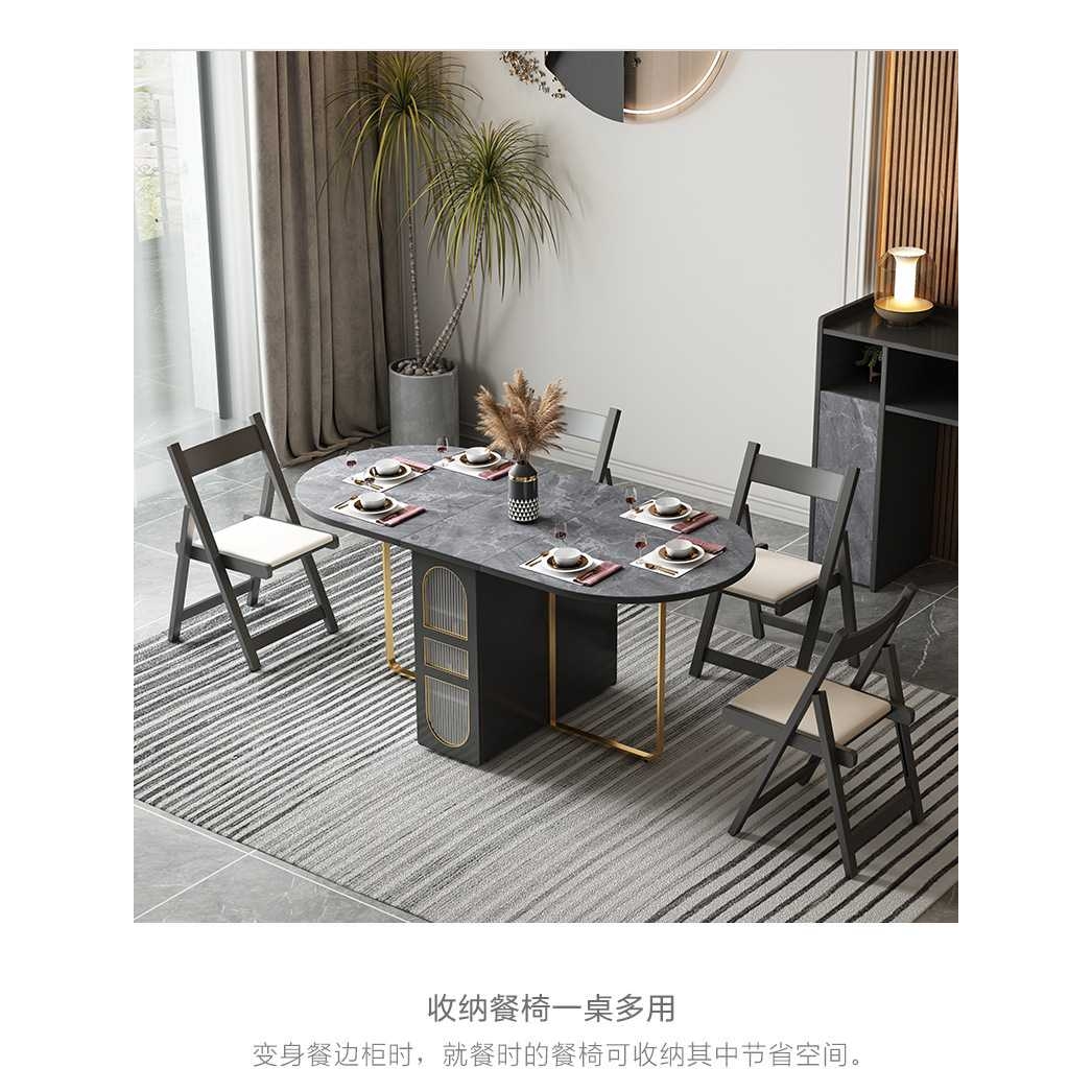 轻奢折叠餐桌小户型家用饭桌可收纳餐边柜多功能简约岩板桌椅组合