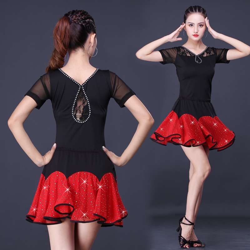 拉丁舞服装女成人2019新款拉丁舞裙广场舞套装舞蹈服练功服短袖