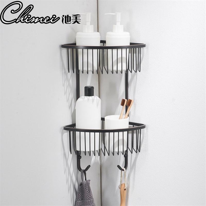 浴室ORBd全铜三角架双层三角篮置物架卫生间五金挂件黑古铜古典欧