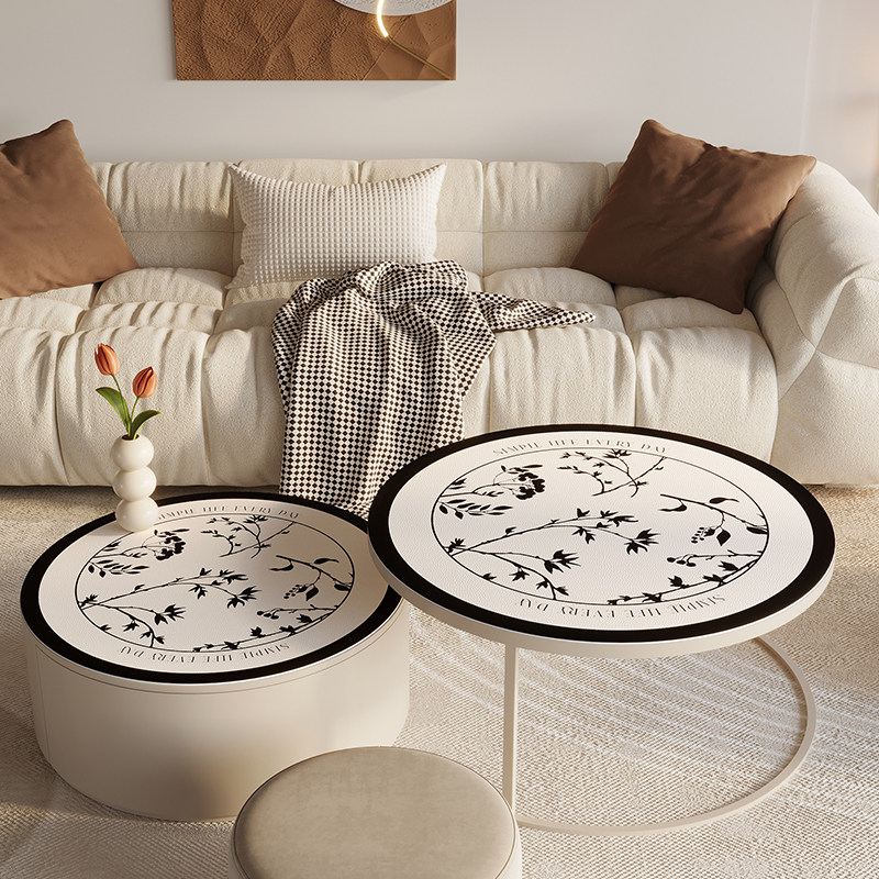 茶几壁纸轻奢高级感防水防油耐脏PVC皮革桌垫家用客厅圆形茶几垫,居家布艺,桌布,淘宝优惠券,粉丝福利购,淘宝优惠卷