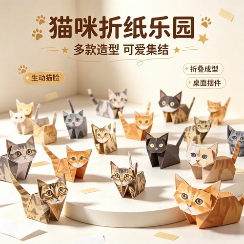 儿童DIY几何折纸猫狗50张