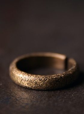 曲尾花原创开口戒指女 复古百搭简约个性铜指环男 情侣素戒饰品