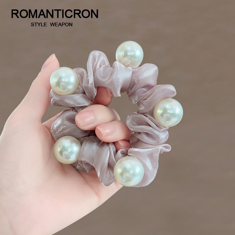 珍珠大肠发圈韩系丸子头扎头发白色头花女2K024新款春天高端盘发