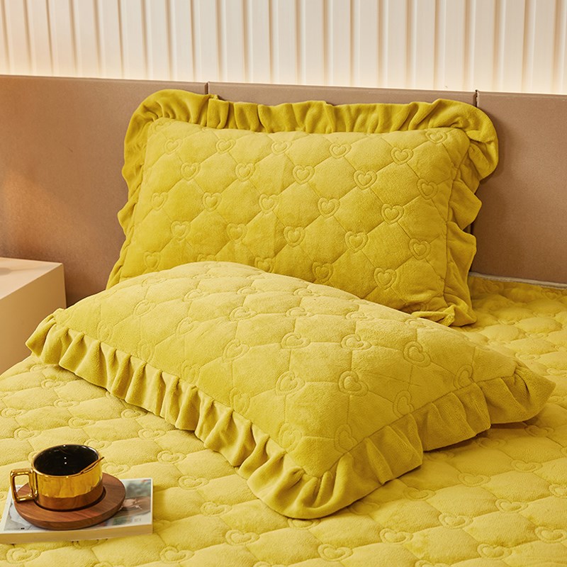 冬季加厚纯c色牛奶绒夹棉加绒枕套珊瑚绒单人48x74cm枕头套一对装