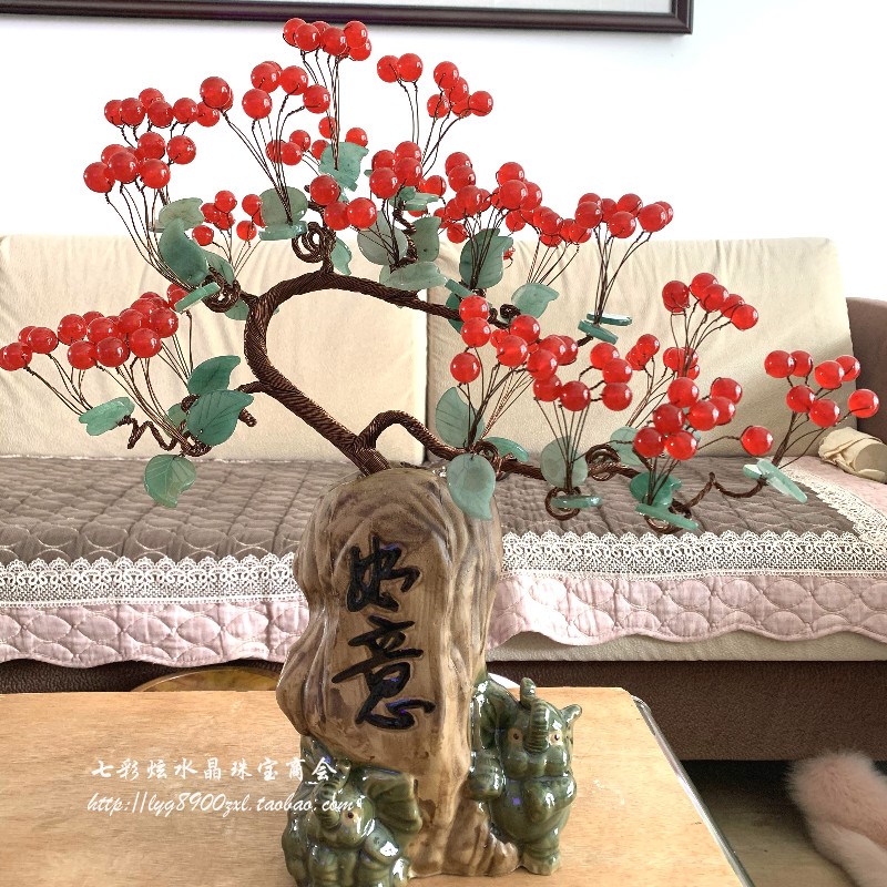 红玉髓水晶发财摇钱树客厅电视酒柜床头J桌面摆件搬家结婚生日礼