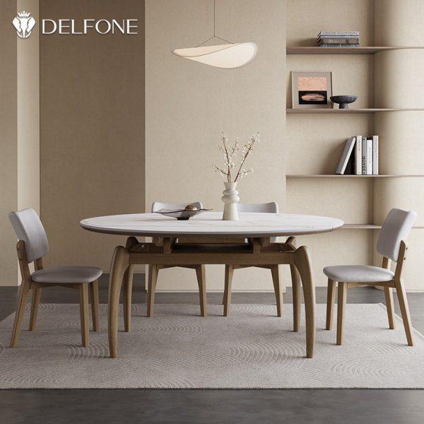 德利丰实木岩板伸缩餐桌可变圆桌家用小户型侘寂风方圆两用饭桌,住宅家具,岩板餐桌,淘宝优惠券,粉丝福利购,淘宝优惠卷