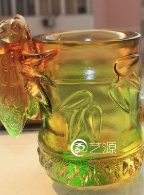 艺源 琉璃摆件商务办公实用个性定制闺蜜礼品刻字logo知足笔筒