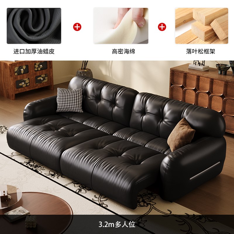复古真皮电动沙发客厅零靠墙沙发床可伸缩K调节小户型轻奢黑糖沙