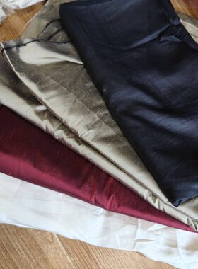 纯黑色真丝双宫布头面料  素色丝绸桑蚕丝大布块零料真丝双宫布头