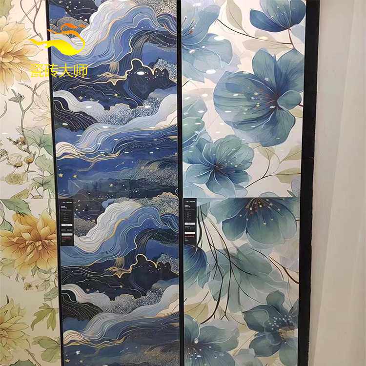 佛山瓷砖花片客厅亮面蓝色墙砖600x1200卧室厨卫阳台防滑黄色