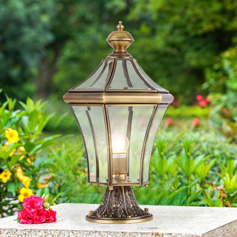 全铜欧式柱头灯花园庭院大门柱子围墙门墩墙户外灯防水接电灯具