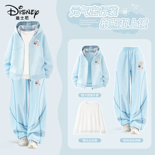 迪士尼童装儿童春季运动装休闲百搭连帽卫衣弯刀裤女童春装套装潮