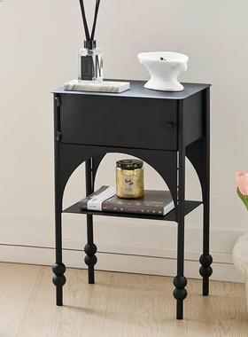 新款小户型黑色咖啡桌窄轻奢沙发设计个性卧室床头柜复古边柜bjs1