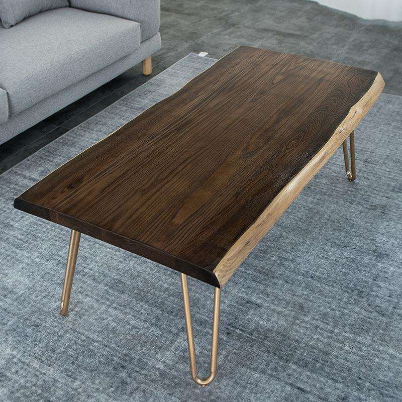 美式复古做旧实木茶几小户型客厅胡桃木色茶台办公室不规则茶几桌