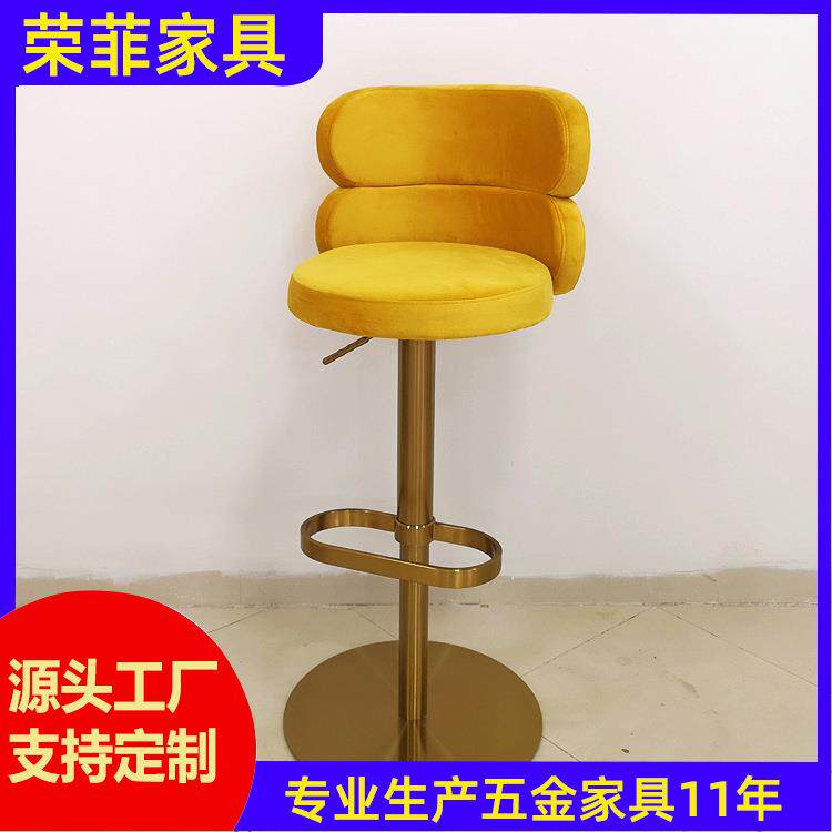 钛金升降高脚凳椅设计师现代简约吧椅家用个性吧台椅旋转不锈钢椅