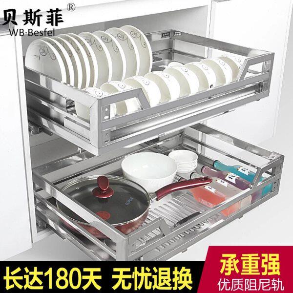 不锈钢方管拉篮拉蓝厨房橱柜调味料兰栏双层抽屉式碗碟盘架阻尼轨