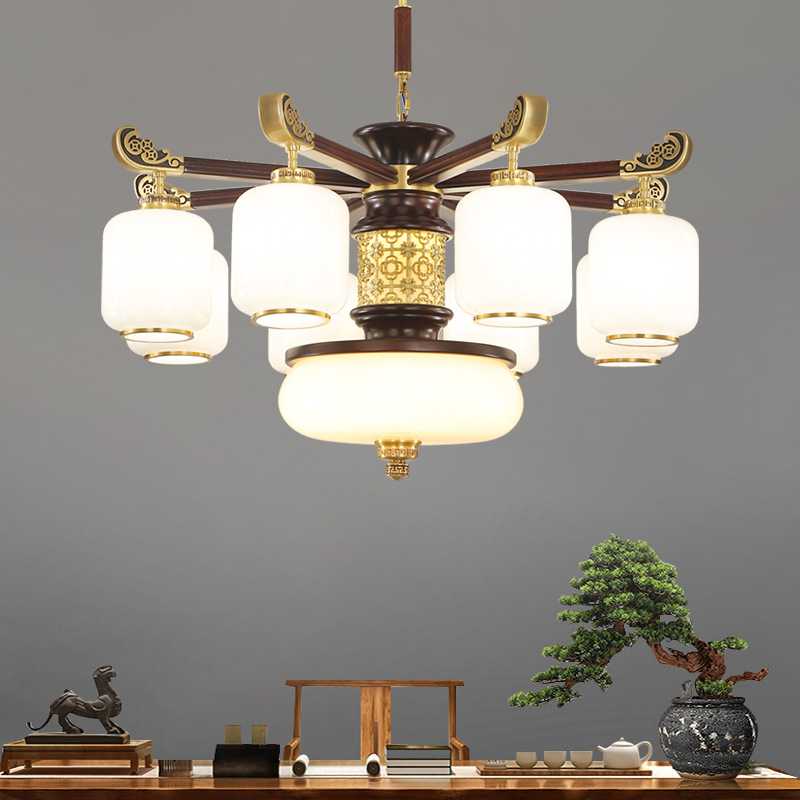 新中式客厅灯中国风大厅吊灯新款创意别墅卧室书房玻璃灯罩灯具