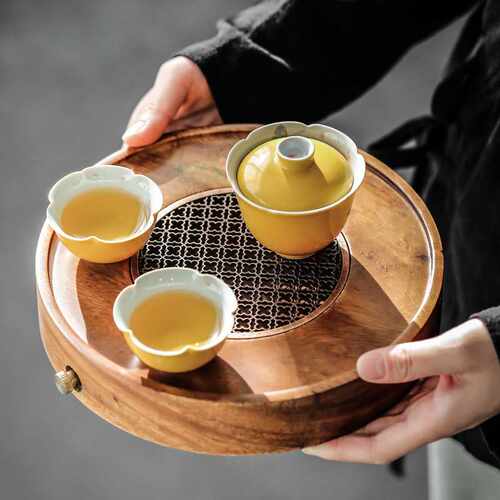 胡桃实木简约小型茶盘家用简易茶台一人储水茶海茶具托盘日式干泡